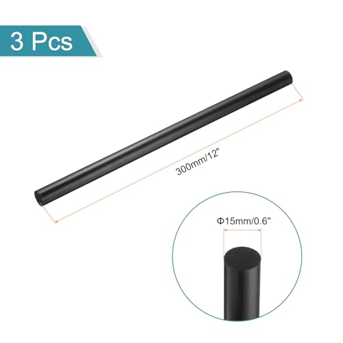Image of MECCANIXITY Black Round ABS Plastic Rods 0.6-inch Diameter and 12-inch Length Rigid Insulation Opaque Plastic Rods for DIY Craft Model Making, 3 Pack