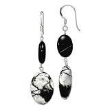 Ohrhänger aus 925er-Sterlingsilber, Schäferhaken, schwarzer Sardsimulierter Onyx und Zebrajaspis, Maße: 51 x 15 mm breit, Schmuck für Damen, One Size, Edelstein Metall Silber, Jasper Onyx Sardonyx