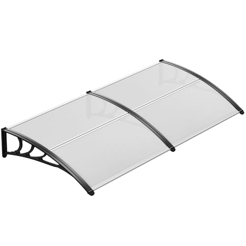 LIFERUN Pensilina Tettoia per Porta Balcone Esterno, 190 x 98.5 cm, Tetto Policarbonato Alveolare Trasparente, Protezione solare e dalla pioggia,Nero