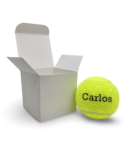 Personalisierter Farbiger Tennisball in einer Box | Mit individuellem Text bedruckt! | In 10 Farben | Hergestellt in Großbritannien | Einzigartige Geschenkidee für Tennisliebhaber | (Gelb)