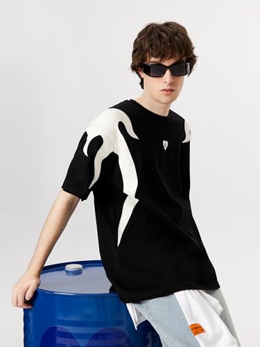 Aelfric Eden Men's Oversized T-Shirts Unisex Black White Tshirt Short Sleeve Vintage Graphic Tee Summer Casual Contrast Color Tops L4