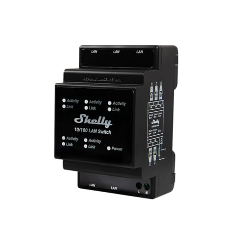 Shelly LAN Switch | 5 Port RJ45 10/100 Mbps Fast Ethernet Switch | DIN-Mountable | Fanless | Plug & Play | Energy-Saving | Easy Installation & Configuration | No Additional Adapter Required