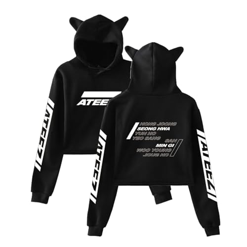 Xkpopfans Kpop Hoodie New Album Pullover Wooyoung San Mingi Yeosang Crop Top Sweatshirt Black D M