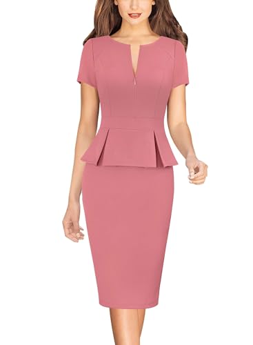 Image of VFSHOW Womens Work Business Office Front Zipper Peplum Bodycon Dresses Elegant Short Sleeve Slim Church Pencil Sheath Dress