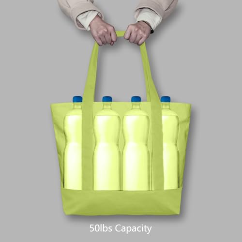 Image of TOPDesign 1-Pack Canvas Tote Bag with an External Pocket, Reusable Grocery Shopping Bag, Top Zipper Closure, Daily Essentials (Light Green)