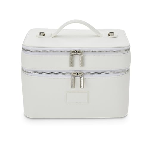 ETOILE - Estojo Duo Vanity – Organizador de bolsa de maquiagem grande funcional para viagem com divisor removível e espelho, Off White, Estojo com zíper duplo com design de duas camadas e alça de