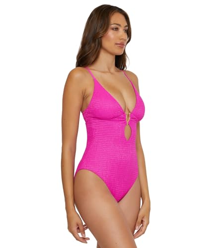 BECCA Women's Standard Luminous One Piece Swimsuit, Plunge Neck, Cutout, Bathing Suits3