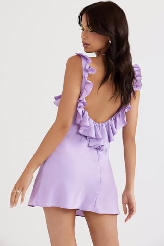 BITALY V Neck Satin Homecoming Dresses Short for Teens Spaghetti Strap A Line Ruffle Mini Cocktail Dress BI1902