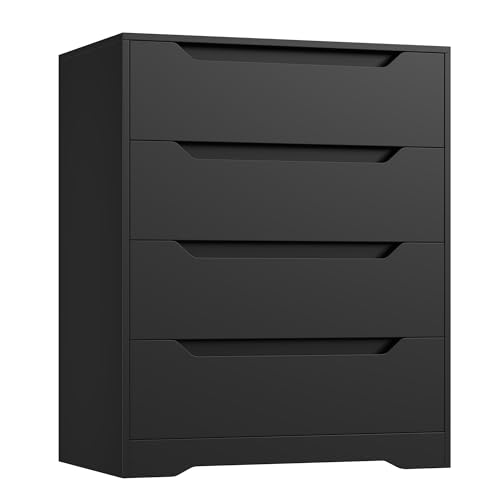 HOSTACK Modern 4 Drawers Dresser Wood Chest of Drawers with Storage Black