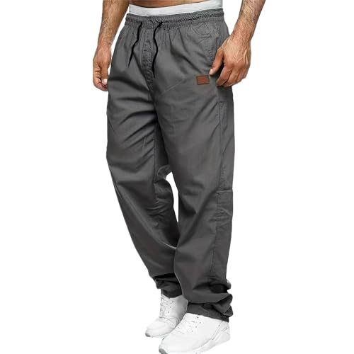 Men's Twill Jogger Pants Drawstring Relaxed Fit Elastic Waist Pants Comfy Outdoor Summer Hiking Sweatpants