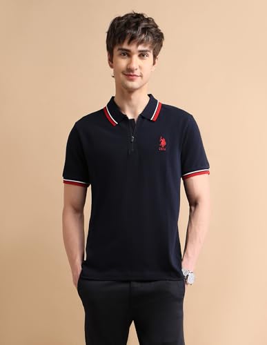 Image of U.S. POLO ASSN. Solid Slim Fit Polo T Shirts for Men - 100% Cotton, Half Sleeve Mens Tshirt - XL, Navy