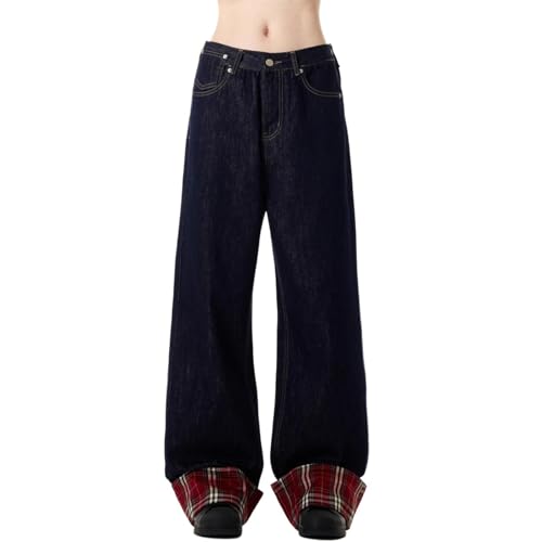 GUOYUXIAO Men's Jeans Retro Checkered Denim Pants American-Style Relaxed Straight-Leg Trouser for Men2