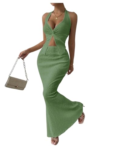 Image of SOLY HUX Women's Two Piece Outfits Twist Front Halter Cami Tops and Skirt Summer Set