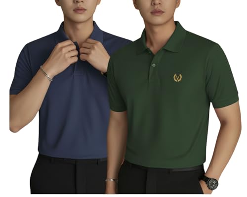 Image of MACK JONNEY Men's Solid Polo T-Shirt | Premium Cotton Blend | Regular Fit | Short Sleeve | Collared Casual Wear|Pack of 2 -MJ-157
