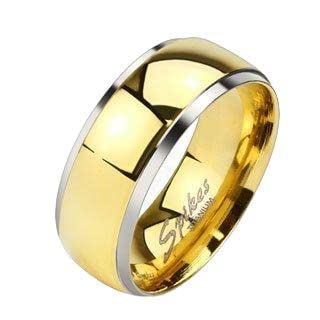 JiniqueTIR-0022 Solid Titanium Smooth Stepped Edge with Gold IP Dome Band Ring; Comes Box (12)