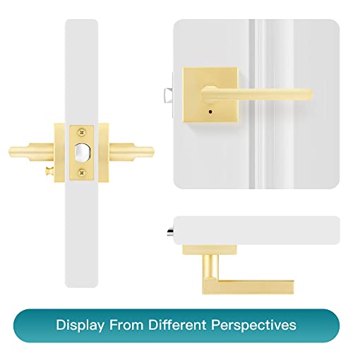 Heittis 1 Pack Door Levers Door Knobs Interior In Satin Brass Finish, Bedroom Bathroom Privacy Door Handles Interior Gold Locksets Keyless, Universal Handing With Square Door Knobs #TOP7