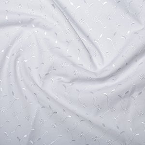 Aya Fashion White Broderie Anglaise 3 Hole Polycotton Embroidered Dress Fabric 45" - 112 cm Wide | Sold by The Metre