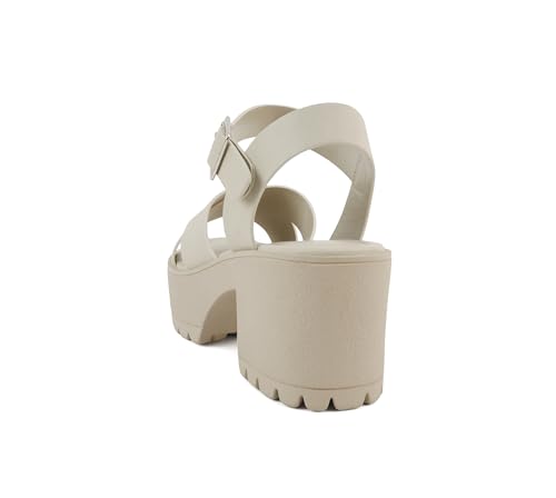 Image of Soda inchJoey inch ~ Women Open Toe Criss Cross Strap Mid Heel Sandal with Adjustable Ankle Strap