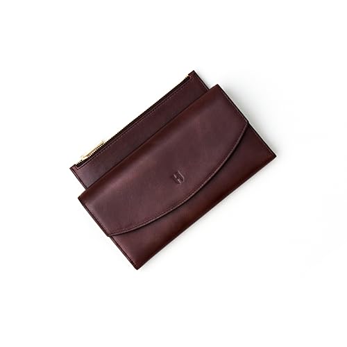 Handcrafted Full-Grain Leather Women’s Wallet, RFID Blocking, 12 Card Slots, 3 Compartments, Removable Zipper Coin Pouch, Gift Box & Pouch, Christmas & Birthday, Brown