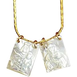 Gargantilla Escapulario Collar Escapulario De Madre Perla Jesús Y Virgen María, Collar De Fe Religiosa De Concha De Perla Virgen De Dios Y Madre De Dios, Cadena Llena De Oro De 14 K