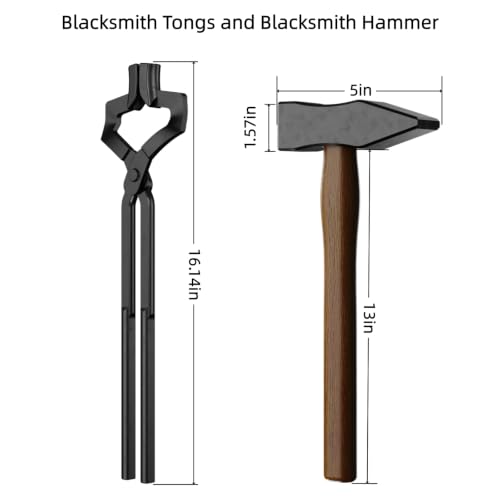 Image of 2PCS Z V-Bit Blacksmith Tongs & Hammer Set for Knife Making, Heavy Duty Forging Tongs and Blacksmithing Hammer Kit for Bladesmith Anvil Tools