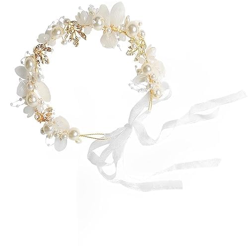 Crystal Pearl Floral Headband for Girls & Women | Princess Bridal Tiara Hairband with Flowers & Faux Pearls | Wedding Party Dress Up Hair Accessories for Flower Girls, Bridesmaids & Bride (White Gold Pearl) Crystal Pearl Floral Headband for Girls & Women | Princess Bridal Tiara Hairband with Flowers & Faux Pearls | Wedding Party Dress Up Hair Accessories for Flower Girls, Bridesmaids & Bride (White Gold Pearl)