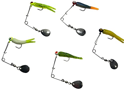 HAnglers Variety(#1) 5-Pack New Beetle Spinners 1/8 OZ 1.5 Inch Nickel Spinnerbaits Crappie Perch Bluegill Panfish Fishing Lures
