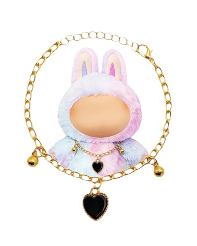 17cm人形ドール用 ゴールドネックレス ブラックハート＆ゴールドボールペンダント付き ラブブ用 ネックレスチャームアクセサリー