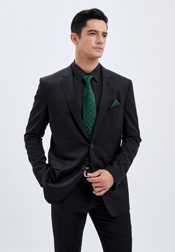 Image of HISDERN Mens Dress Shirt with Tie Pocket Square Set Classic Button Down Shirt Matching Tie Long Sleeve Shirts