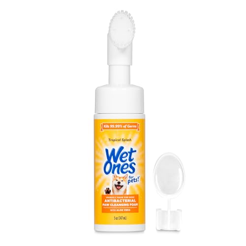 Wet Ones for Pets Antibacterial Dog Paw Cleaner with Built-in Scrubber Brush, Tropical Splash Scent - Foaming Cleanser for Dog Paws - Paw Washer & Grooming Care, 5 Ounce