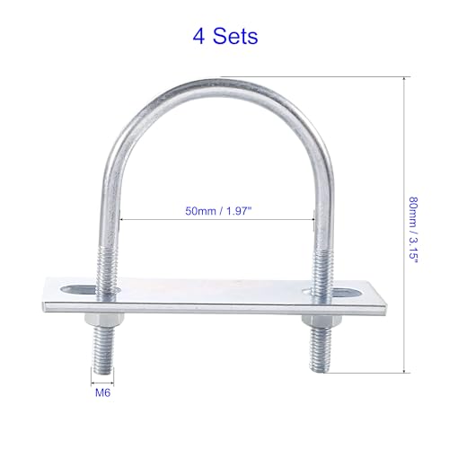 MACHSWON Round U-Bolt,4 Set Zinc Plated Alloy Steel M6 U Bolts 50mm(1.97") Inner Width 80mm Length with Nuts and Frame Plate for Automobiles Boat Trailer - Image 2