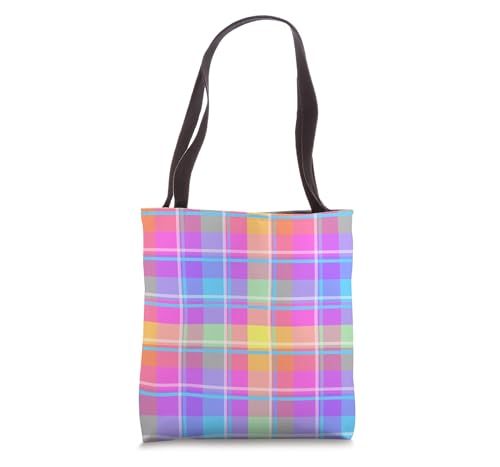 Bolso tote con estampado tartán preppy en colores dulces miniatura 1