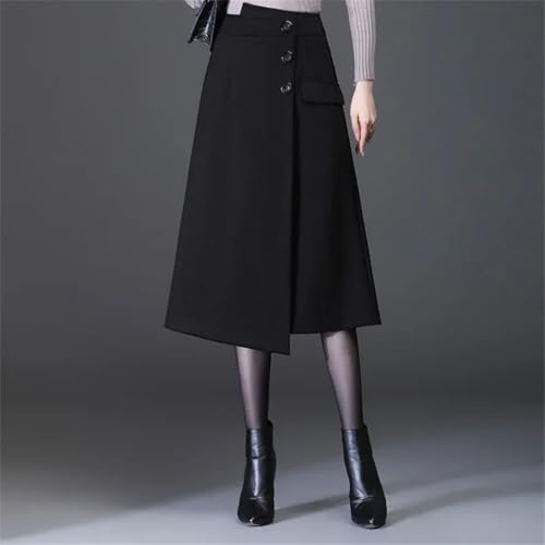 Women's Spring Solid Color Button-Decorated Irregular Midi Slim-Fit High-Waisted A-Line Mini Skirt3