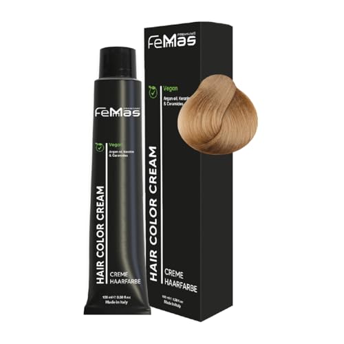 FemMas Tinte para el cabello Gold Sand 8.31 I Crema profesional tinte para el cabello con aceite de argán, queratina y ceramidas I Como coloración permanente del cabello o tinte para resultados de