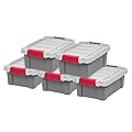 IRIS USA 3 Gallon Lockable Storage Totes with Lids, 5 Pack, Heavy-Duty Durable Stackable Containers, Large Garage Organizing Bins Moving Tubs, Rugged Sturdy Equipment Utility Tool Box, Gray