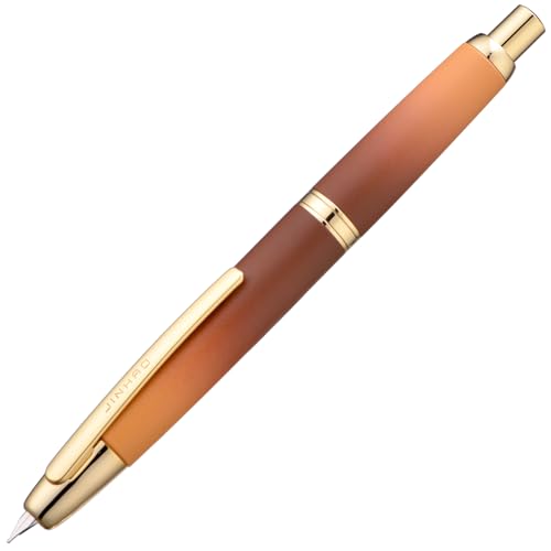 Image of Jinhao 10 Press Fountain Pen with Box, Caramel Orange Gradient Retractable Extra Fine Nib with Ink Converter Set (Golden Clip)