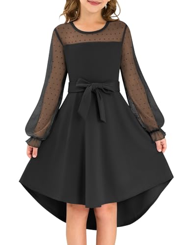 grewley Black Dress for Girls Graduation Dresses for Girls 10-12 Fall Formal Wedding Graduation Dress Black 12Y