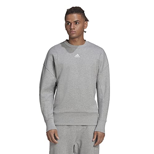 adidas Mens Studio Lounge Fleece Sweater, Medium Grey Heather, L