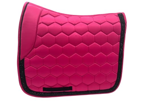 Horse Dazzle Pink Jewel Noir Saddle Pad with Crystal Trim - Luxurious Saddle Pads for Horses - Stylish and Durable Equestrian Riding Equipment and Accessories for Dressage & Training - 25” x 21.5”