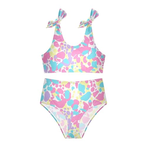 KLL Fluorescent Leopard Girls' Two Piece Bikini Set Scoop Neck Swimsuits Swimming Suits Adjustable Shoulder Strap3