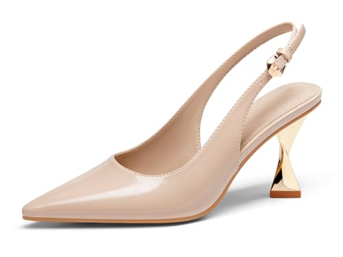 Coutgo Women's Kitten Heels Slingback Pointed Closed Toe Pumps Comfortable Dress Shoes for Work Wedding Party