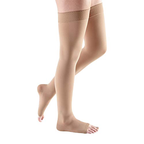 SWOLF Thigh High Compression Stockings Women Men, Open Toe Firm Support 20-30 mmHg Graduated Compression Socks - Moderate Toeless Medical Support Hose Swelling Varicose Veins Edema (Beige, XX-Large)