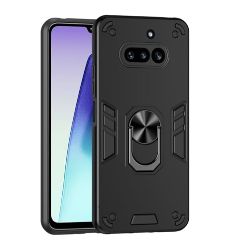 For Nothing Phone 4A �d�b�P�[�X �L�b�N�X�^���h�t�� & �ϏՌ� �~���^���[�O���[�h �����h�~�ی� ���ȕی�J�o�[ PC �}�b�g�����̊��ȃo���p�[�P�[�X(Black)