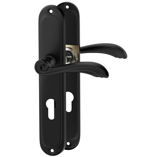 ERGO line VERONA Schwarze, klassische Türbeschlag Türgriff PZ - Profilzylinder Set Langschild Drückergarnitur, Türbeschlag, Türklinke, Türdrücker