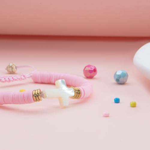 Cross Bracelet Communion Gifts for Girls，Baptism Confirmation Blessing Bracelet First Holy Communion Gifts Polymer Clay Cross Bracelets for Girls Teen Girl4