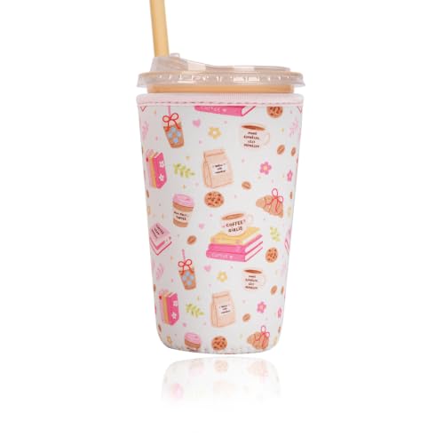 Image of Reusable Insulated Sleeve for Iced Coffee Cup, Coffee Neoprene Sleeve for Cold & Hot Drinks, Beverage Holder for Iced Coffee (Party Treats, Large: 32oz)
