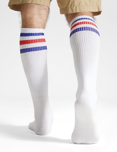 Joulli White Knee High Retro Striped Tube Socks 1-3 Pairs4