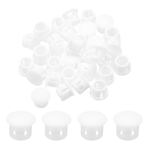 Image of MECCANIXITY 100PCS 7mm(1 /4 inch) White Plastic Hole Plugs, Flush Type Panel Hole Plugs Insert End Caps for Locking Hole Tubes Furniture Cabinet