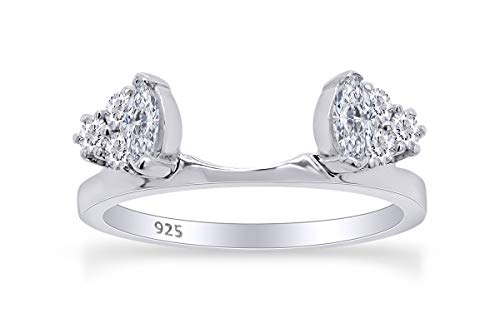 0.86 Carat Marquise & Round White Cubic Zirconia Enhancer Guard 14K White Gold Over Sterling Silver Ring Size-4.5
