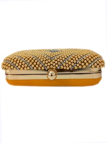 Image of Women & Girls Embroidered Gold Clutch Purse for Party Wedding